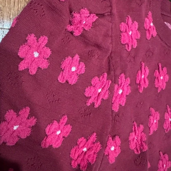 Kate Spade Marker Floral Knit Sweater Blouse w/ Pink & Red Floral Design- Medium - Picture 6 of 7